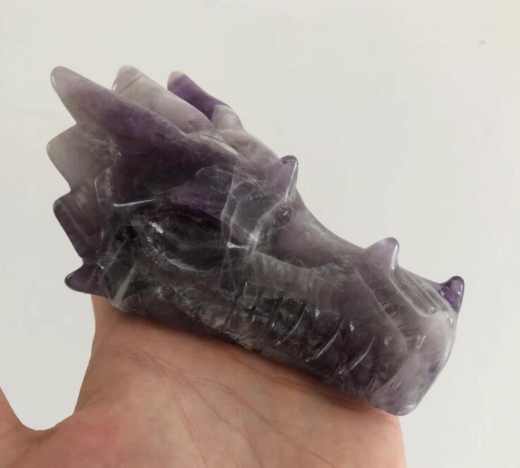 1pc Natural dream Amethyst dragon shaped skull hand carved Amethyst