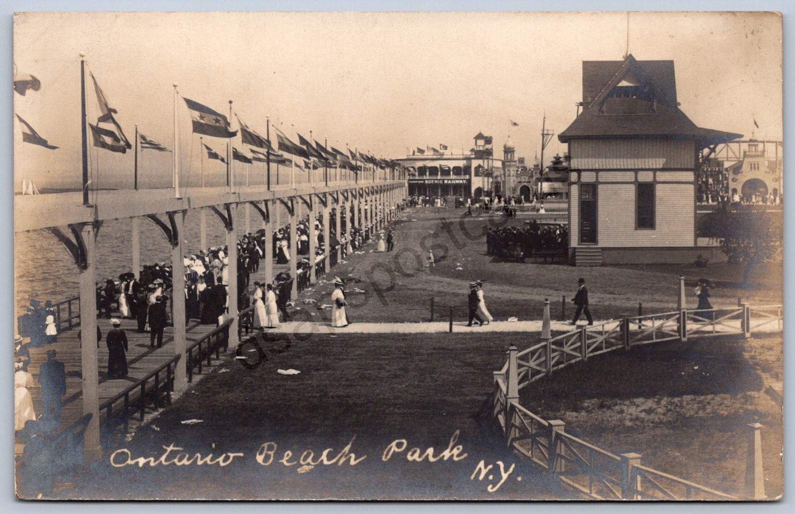 K32/ Rochester New York RPPC Postcard c1910 Ontario Beach Park Boardwalk 654