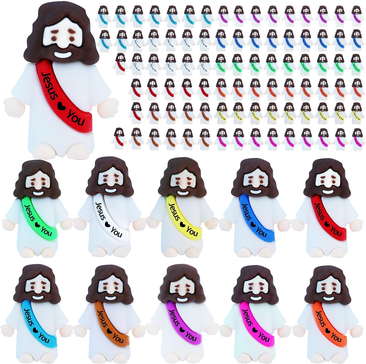 100 Pack Little Jesus Figures Loves You, Tiny Mini Jesus Figurines Rubber Bulk 100 Pack Little Jesus Figures Loves You, Tiny Mini Jesus Figurines Rubber Bulk