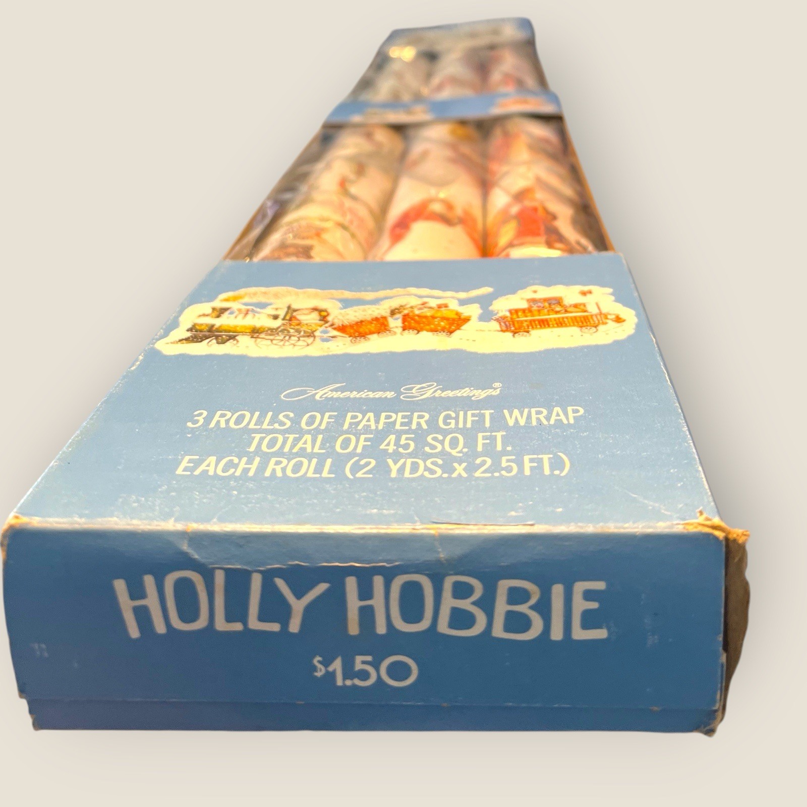 Vtg Holly Hobbie Christmas Gift Wrap 3 Rolls Sealed Retro Paper 45 Sq Ft USA