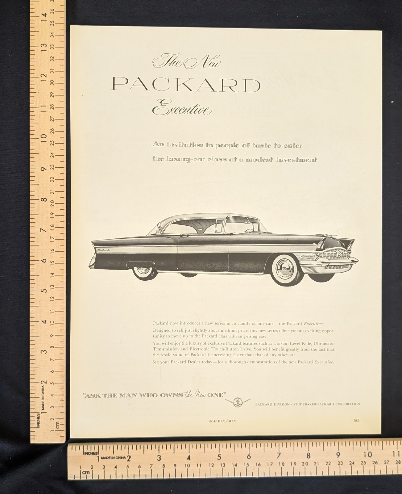 Vintage 1956 Packard Executive B&W Print Ad Full Page Original Advertisement