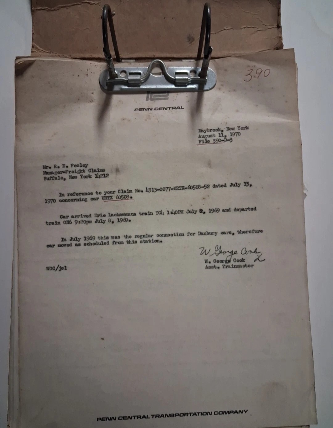 1968 Penn Central RAILROADIANA Claim Letters FREIGHT Records MAYBROOK NY