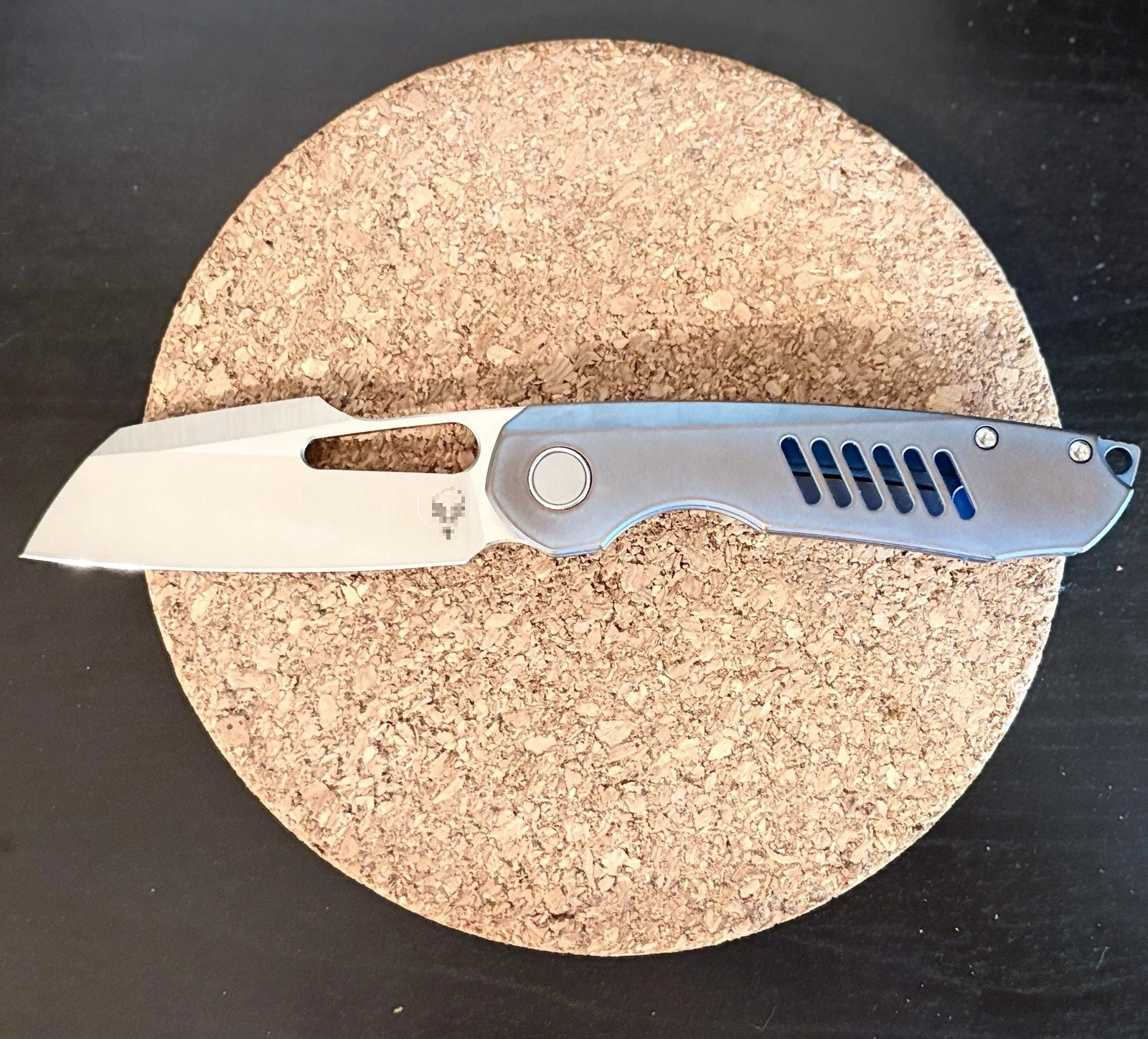 Custom anodized Titanium EDC knife - Blue/bronze patina