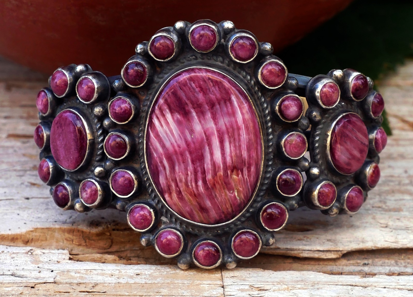 Native American Navajo Purple Spiny Oyster Sterling Cuff Bracelet by Sam Arviso