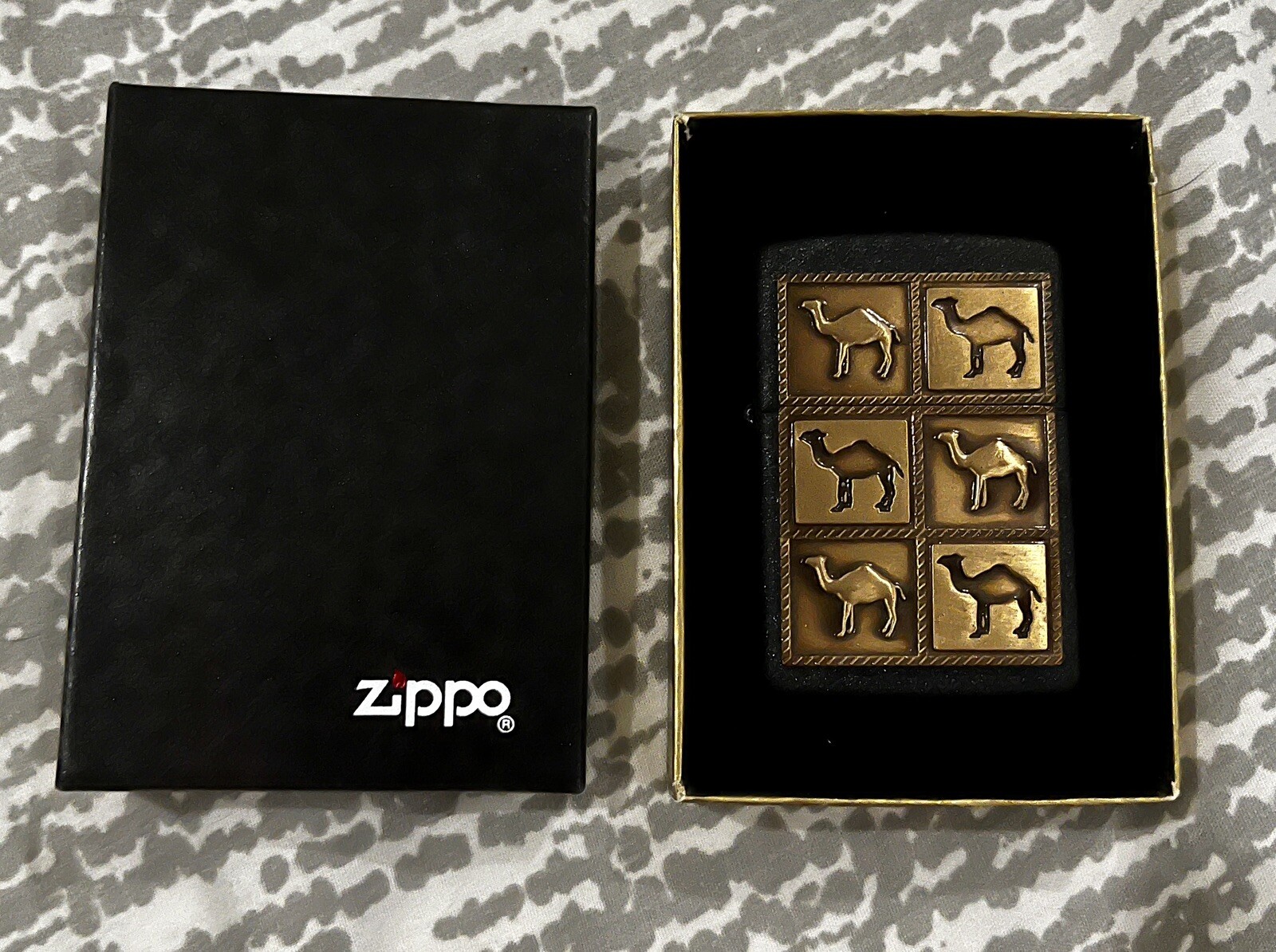 New Zippo Joe Camel Herd Emblem Cigarettes Black Crackle Lighter
