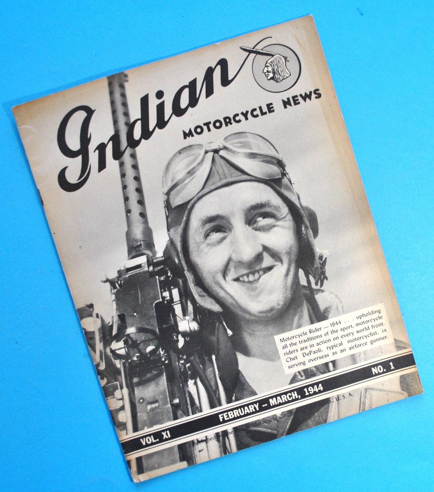 Original Vintage 1944 Indian Motorcycle News Magazine Scout Chief Four