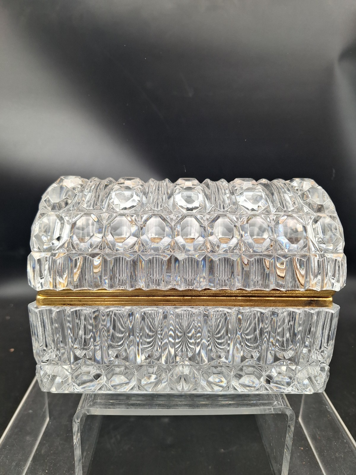 Baccarat Style Hollywood Regency Cut Crystal / Glass Trinket Box Domed Hinged Baccarat Style Hollywood Regency Cut Crystal / Glass Trinket Box Domed Hinged