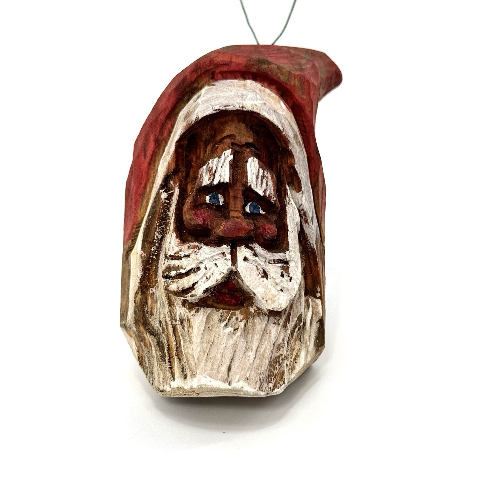 Rare VTG Brian Hall Signed Folk-Art Carved Wood Santa Claus Ornament