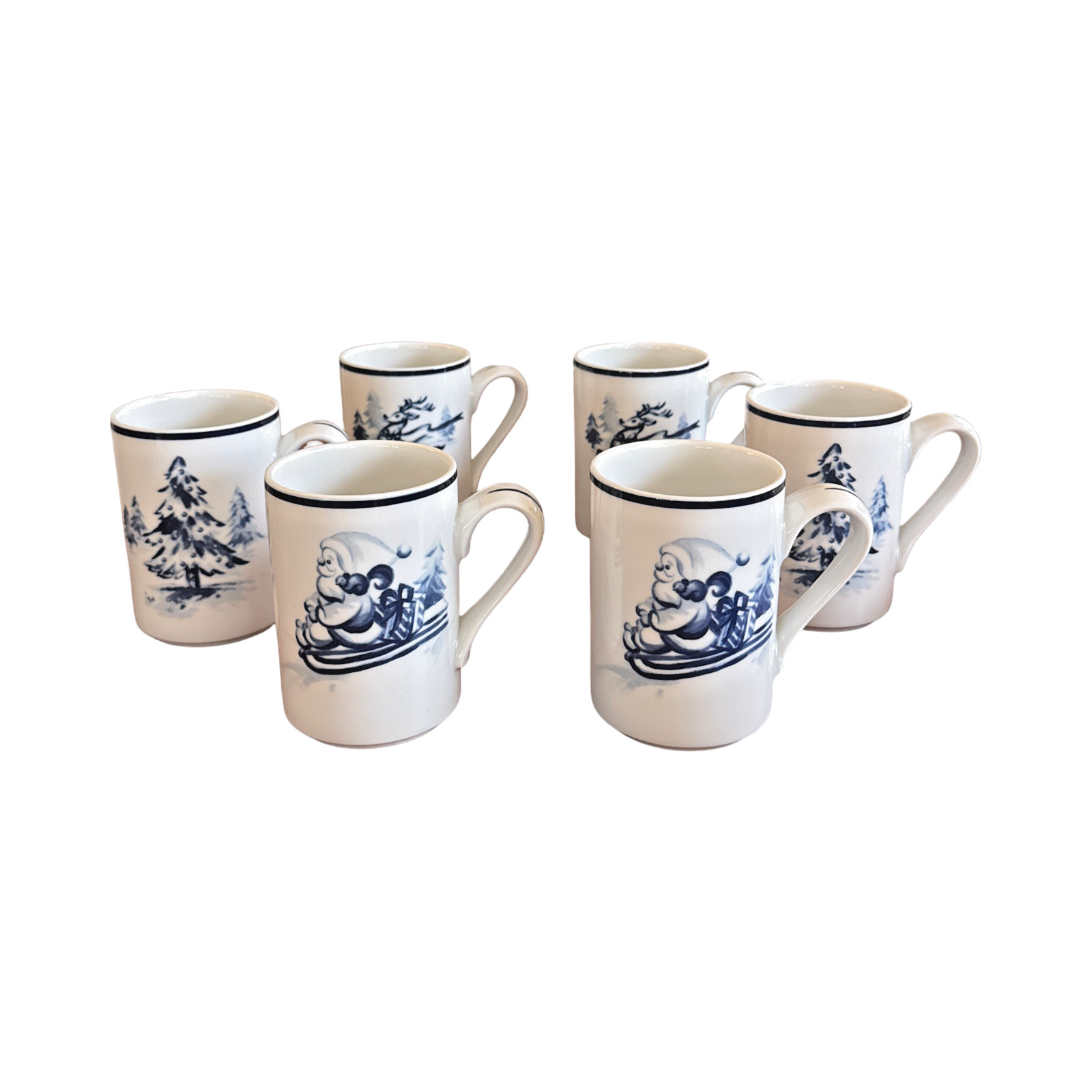Vintage Dansk Bistro Christmas Mugs Set of 6 Santa Reindeer Trees 12 oz 4 Vintage Dansk Bistro Christmas Mugs Set of 6 Santa Reindeer Trees 12 oz 4