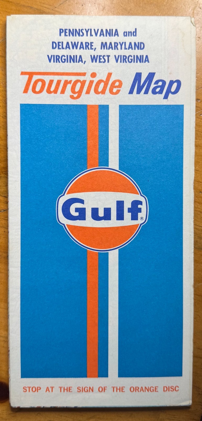 Vintage 1970s Gulf Tourgide Road Map Gas Oil Fold-Out Blue USA PA Delaware WV