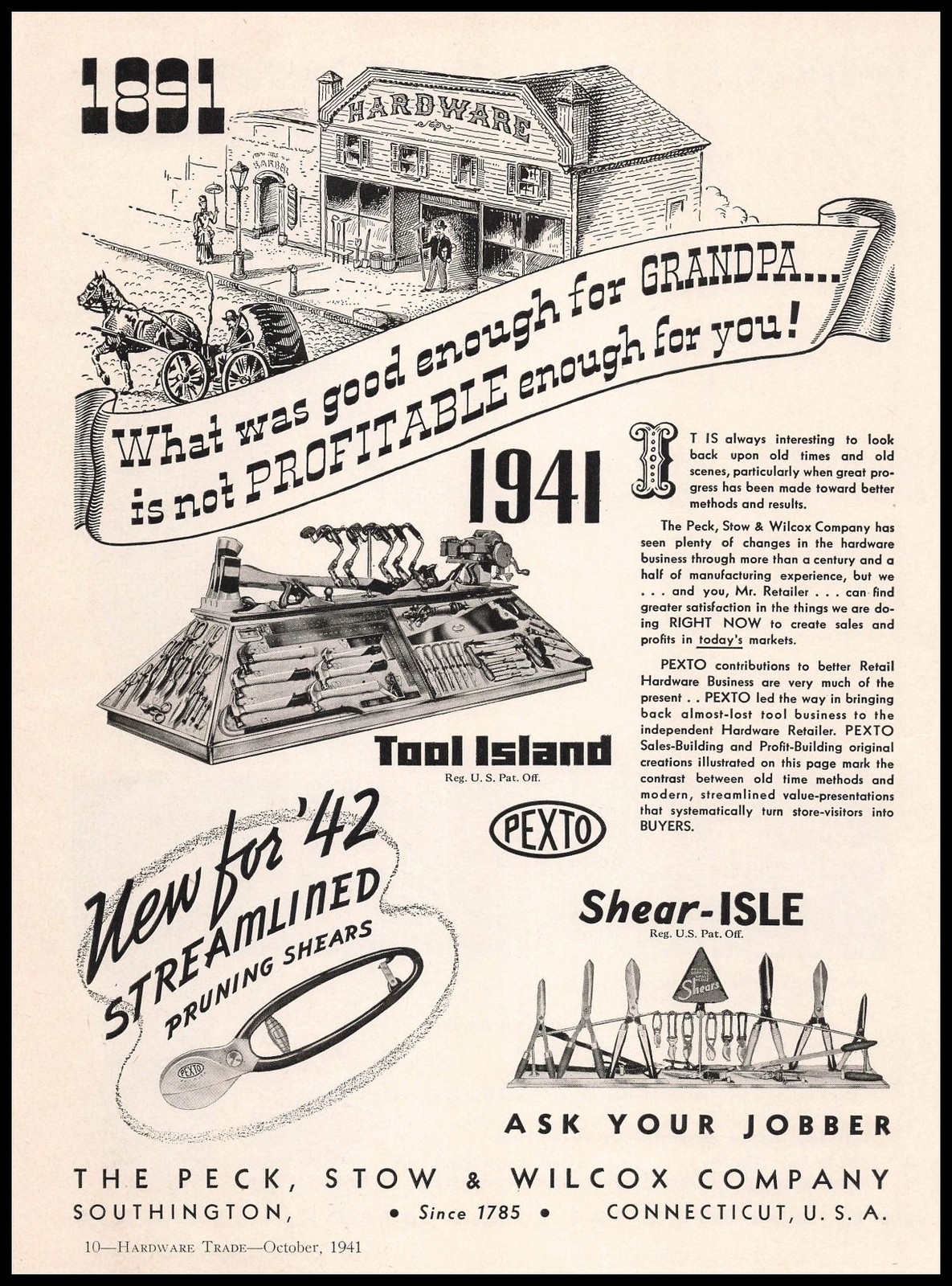 1941 The Peck Stow & Wilcox Company Southington Connecticut Tool Island Print Ad