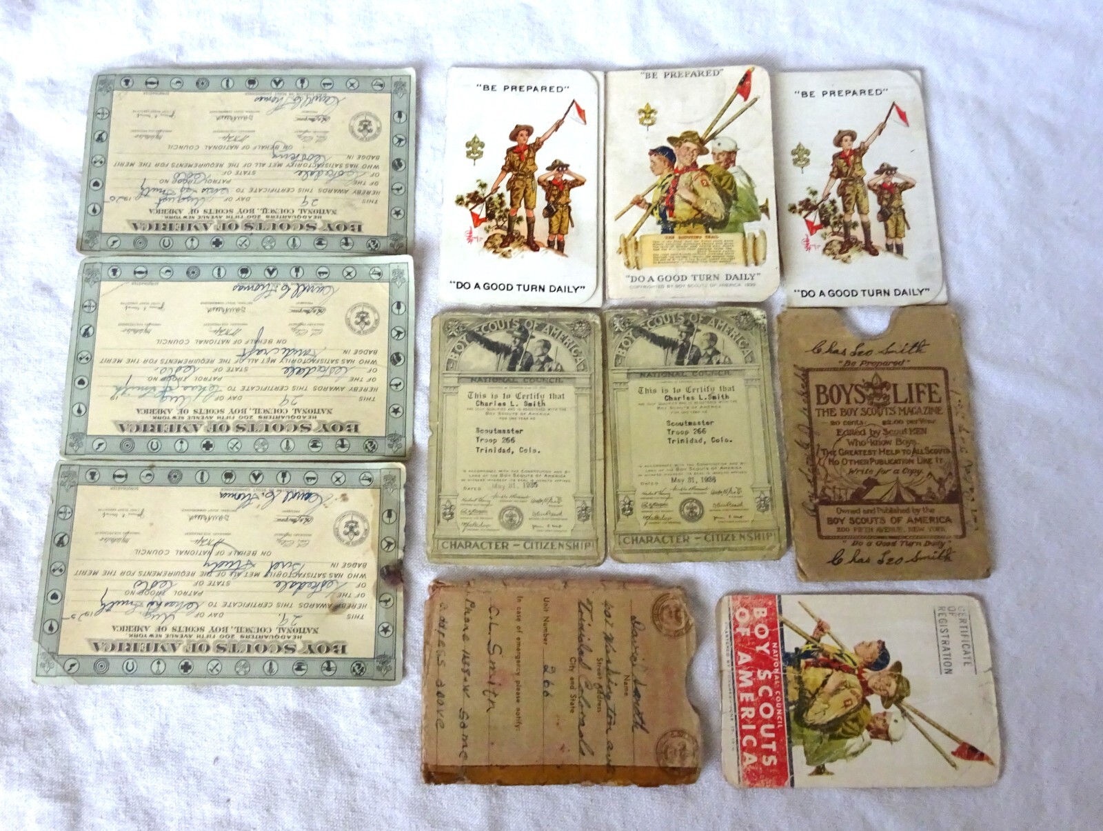 Vintage 1923 - 1940's Boy Scout Troop Cards Holder Merit Certificate Ephemera