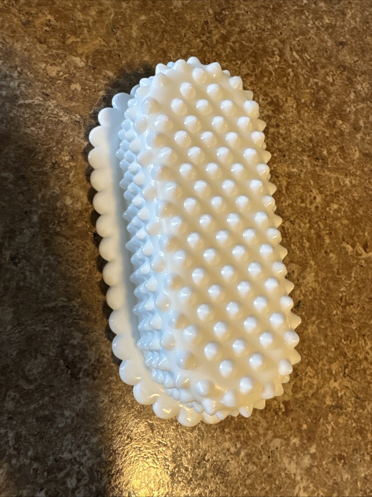 New \'50s Fenton Hobnail Milk Glass Covered Butter Dish With Scalloped Edge RARE