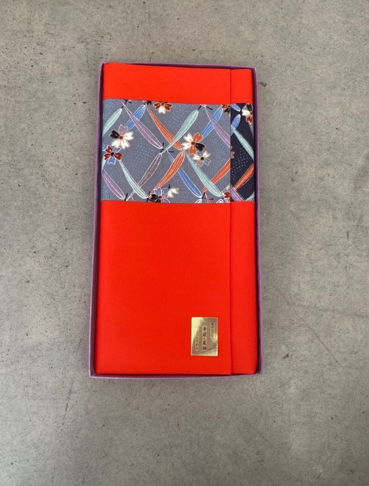 VTG Japanese Silk Chirimen Yuzen Kimono Fukusa Pouch Red Gift Box Hand Dyed⁠