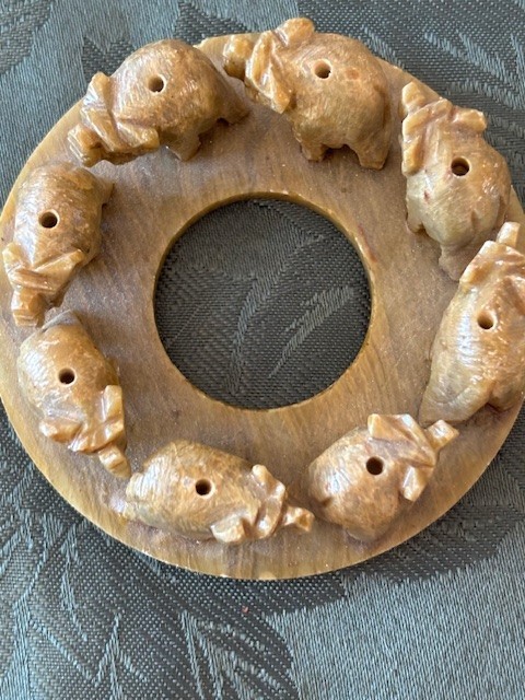 Vintage Hand Carved 8 Elephant Soapstone Incense Burner OR Candle Holder Ring #2 Vintage Hand Carved 8 Elephant Soapstone Incense Burner OR Candle Holder Ring #2