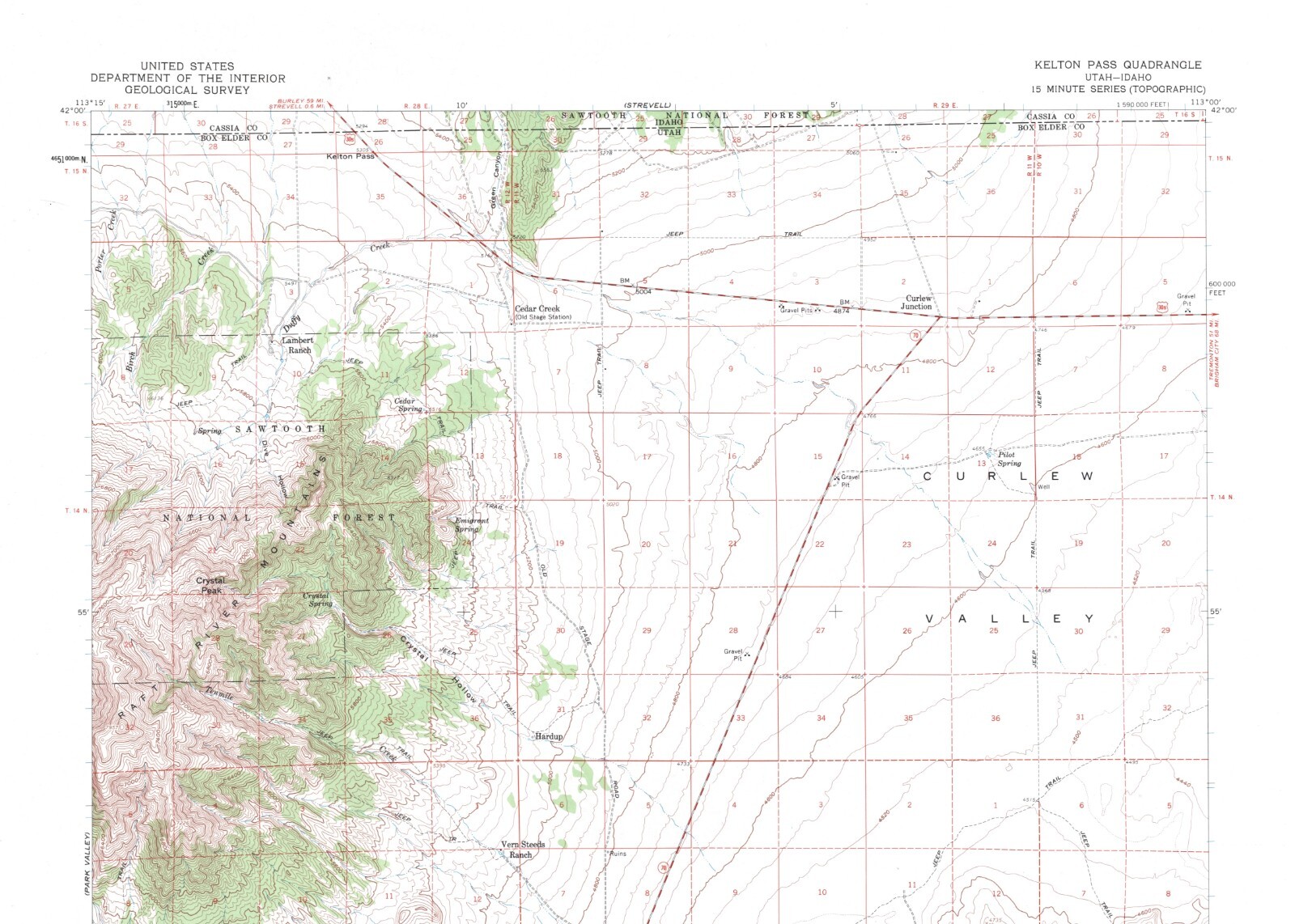 Kelton Pass Quadrangle, Utah-Idaho 1959 Topo Map USGS 15 Minute Topographic