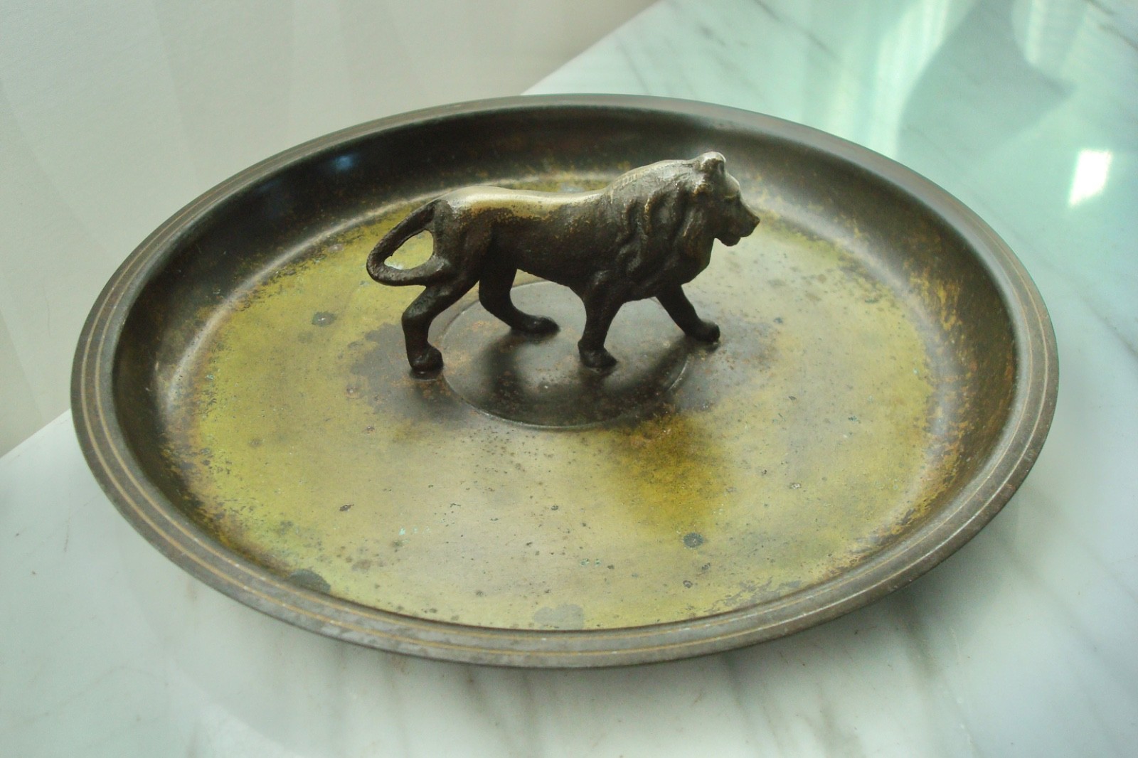Vintage Art DECO Danish MCM Ildfast KUNST Denmark BRONZE LION TRAY Sorensen Era