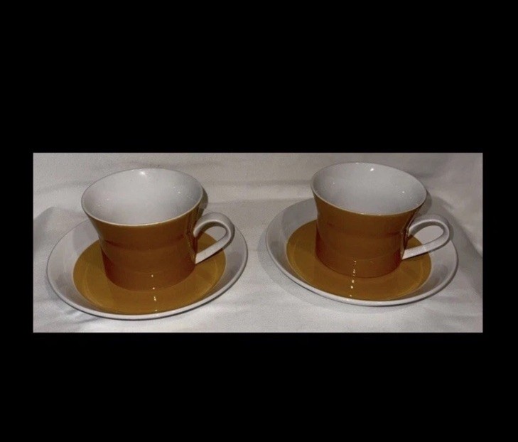Vintage nice Ben Seibel Mikasa Duplex High Summer 1970’s 2 Cups & Saucers #1 Vintage nice Ben Seibel Mikasa Duplex High Summer 1970’s 2 Cups & Saucers #1