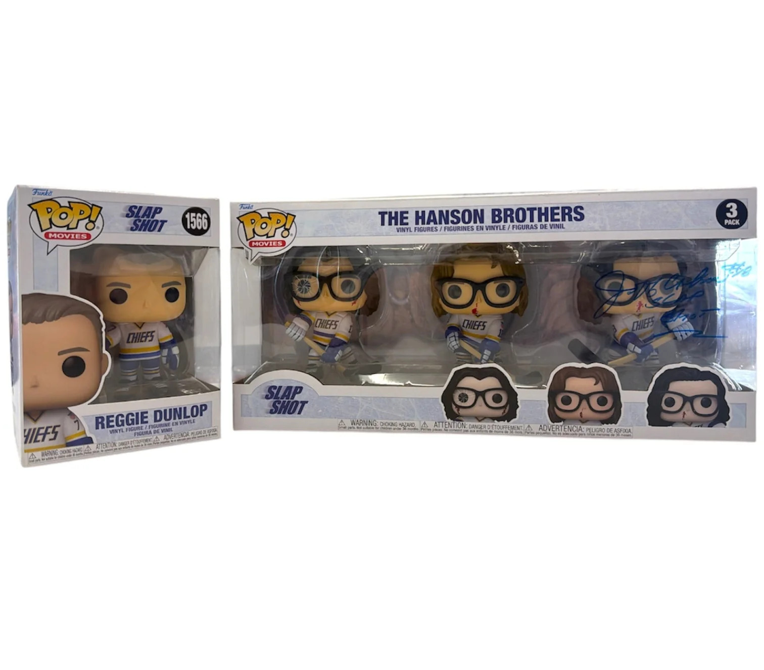 Slap Shot The Hanson Brothers & Reggie Dunlop Funko Pop Set Box Signed # 18 Jeff