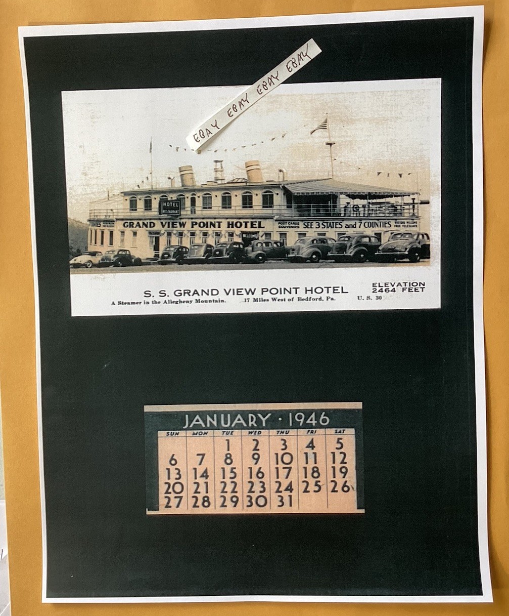 1946 Grand View Point Ship Hotel Calendar Bedford Pa. Lincoln Highway Poster NEW