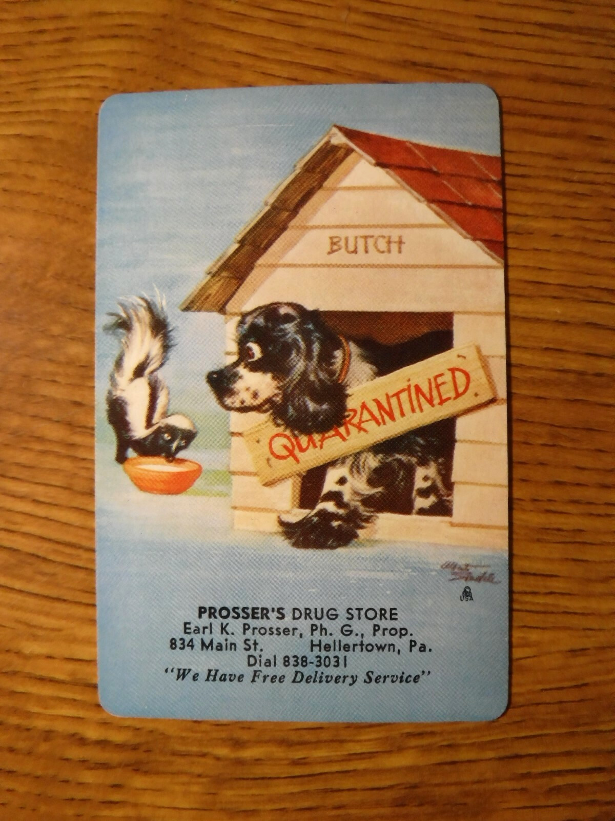 MID 1900\'S VINTAGE PLAYING CARD SWAP COUPON BUTCH DOG, QUARANTINED