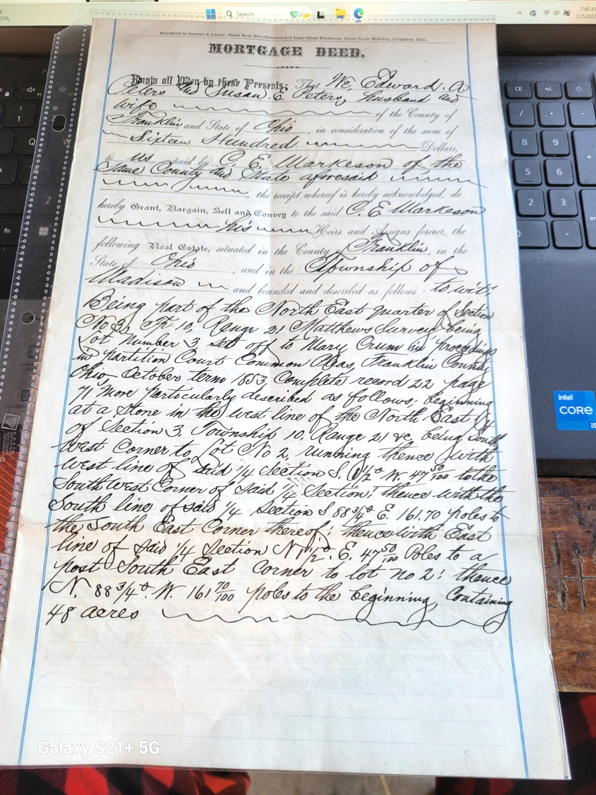 ANTIQUE 1888 MORTGAGE DEED FRANKLIN COUNTY OHIO GREAT FOR ANY COLLECTION