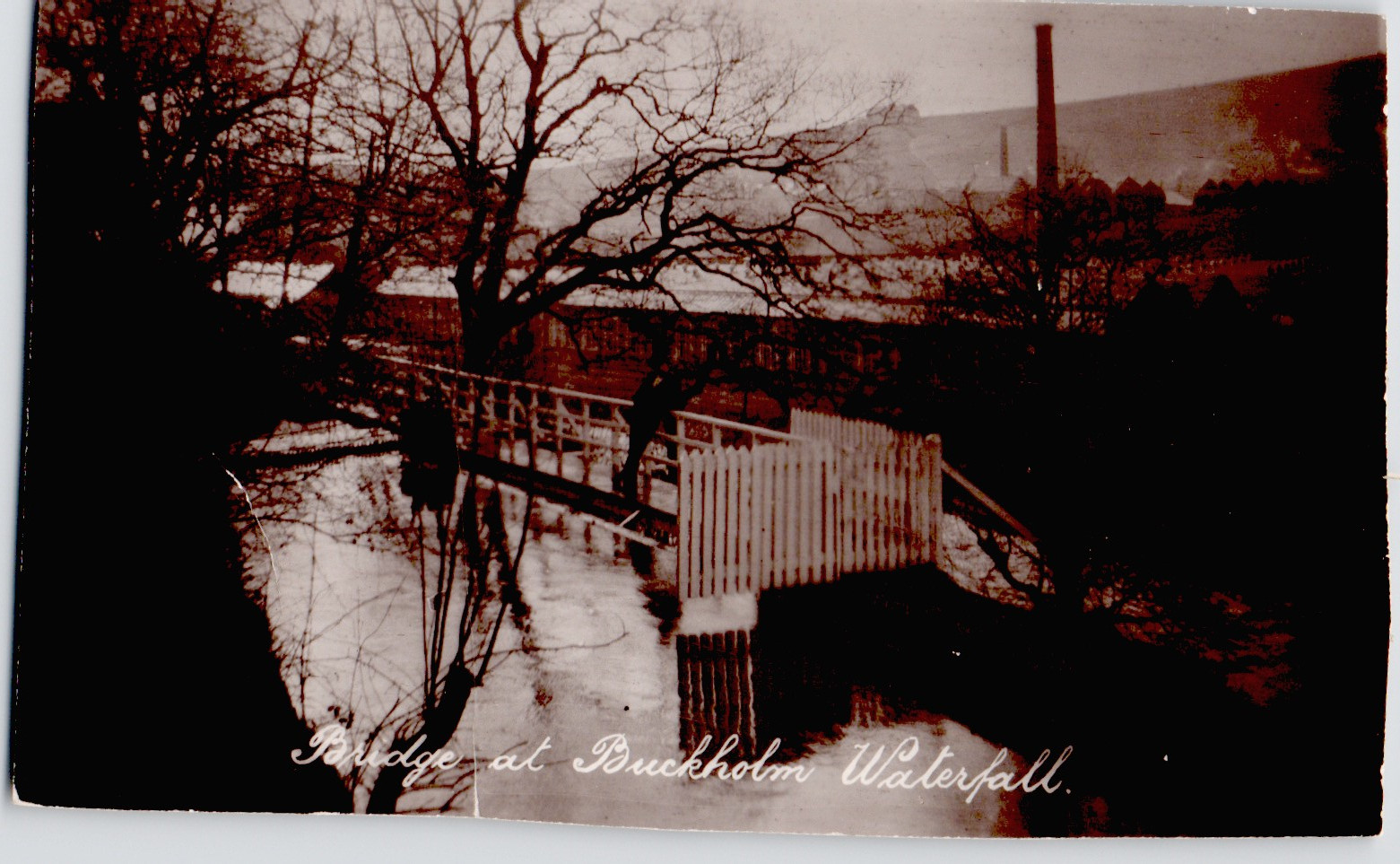 UK Scotland Borders Galashiels Buckholm Waterfall Bridge RPPC 1915 Postcard 3x5\