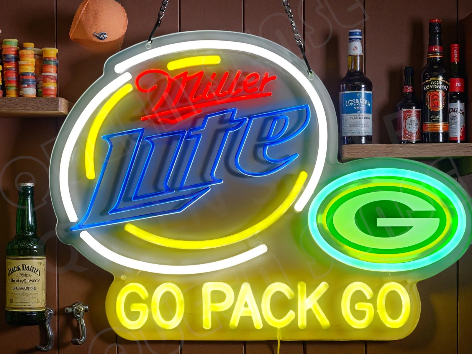 Miller Lite Beer Green Bay Packers LED Neon Sign With Dimmer USB Powered Light