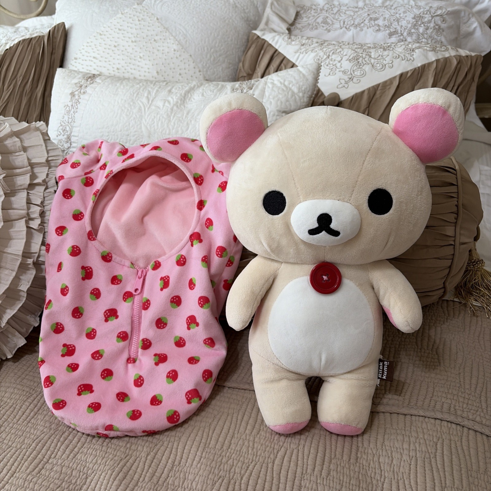 Rilakkuma Korilakuma Plush Reversible Strawberry Sleeping Bag San-X Kigurumi Thm