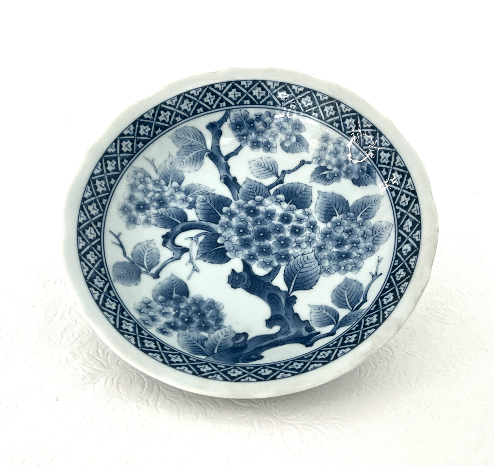 BWL011- Blue White  Asian Porcelain Bowl with Cherry Blossom Branch Vintage