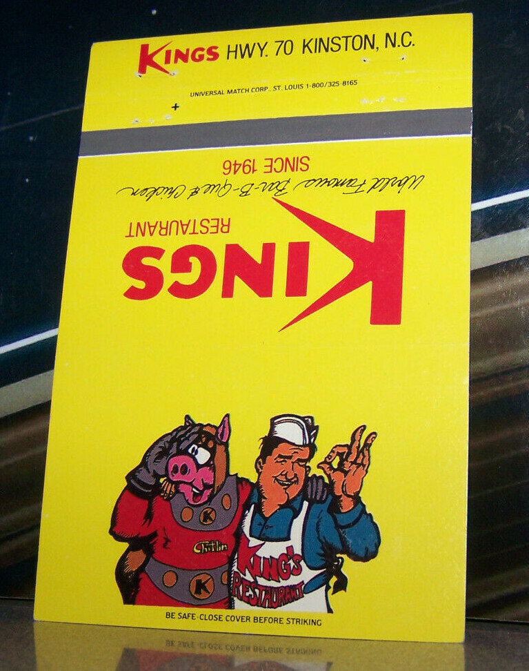 Vintage Matchbook Cover A1 Kinston North Carolina Kings Restaurant Pig Chef Fun