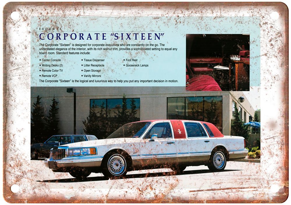 Vintage 1991 Federal Coach Lincoln  Auto Ad Retro Look Metal Sign A4581