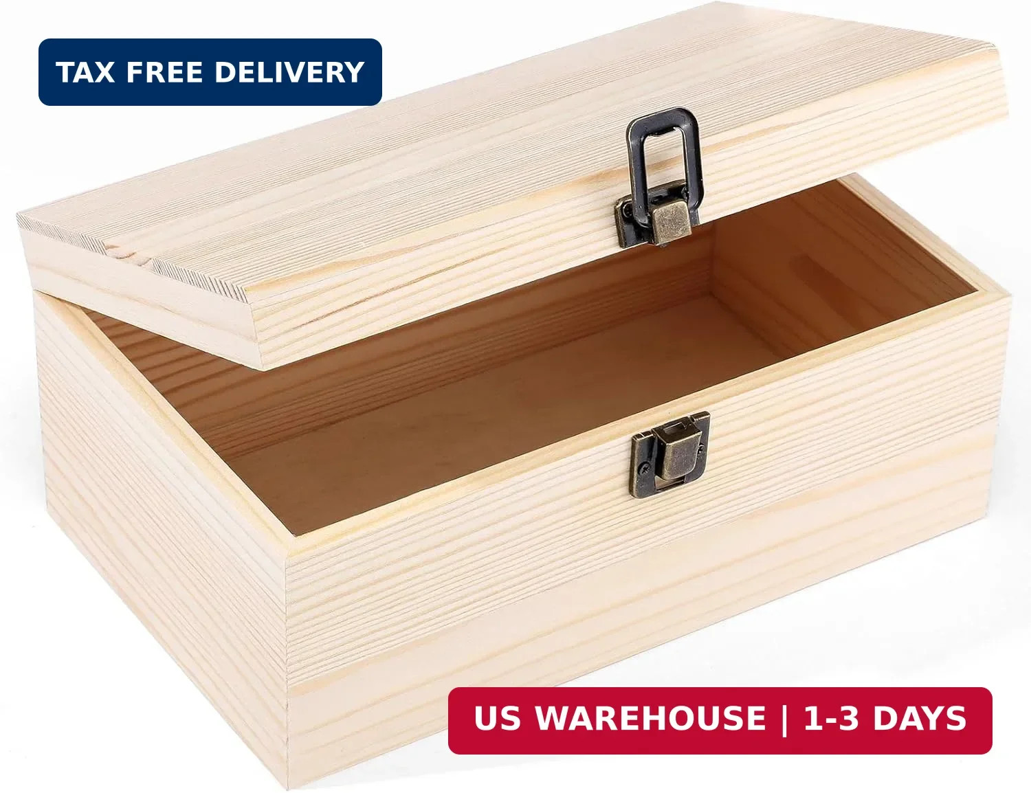 Unfinished Wood Box with Hinged Lid, 9.2 x 5.5 x 3.9 In | Hinged Lid and