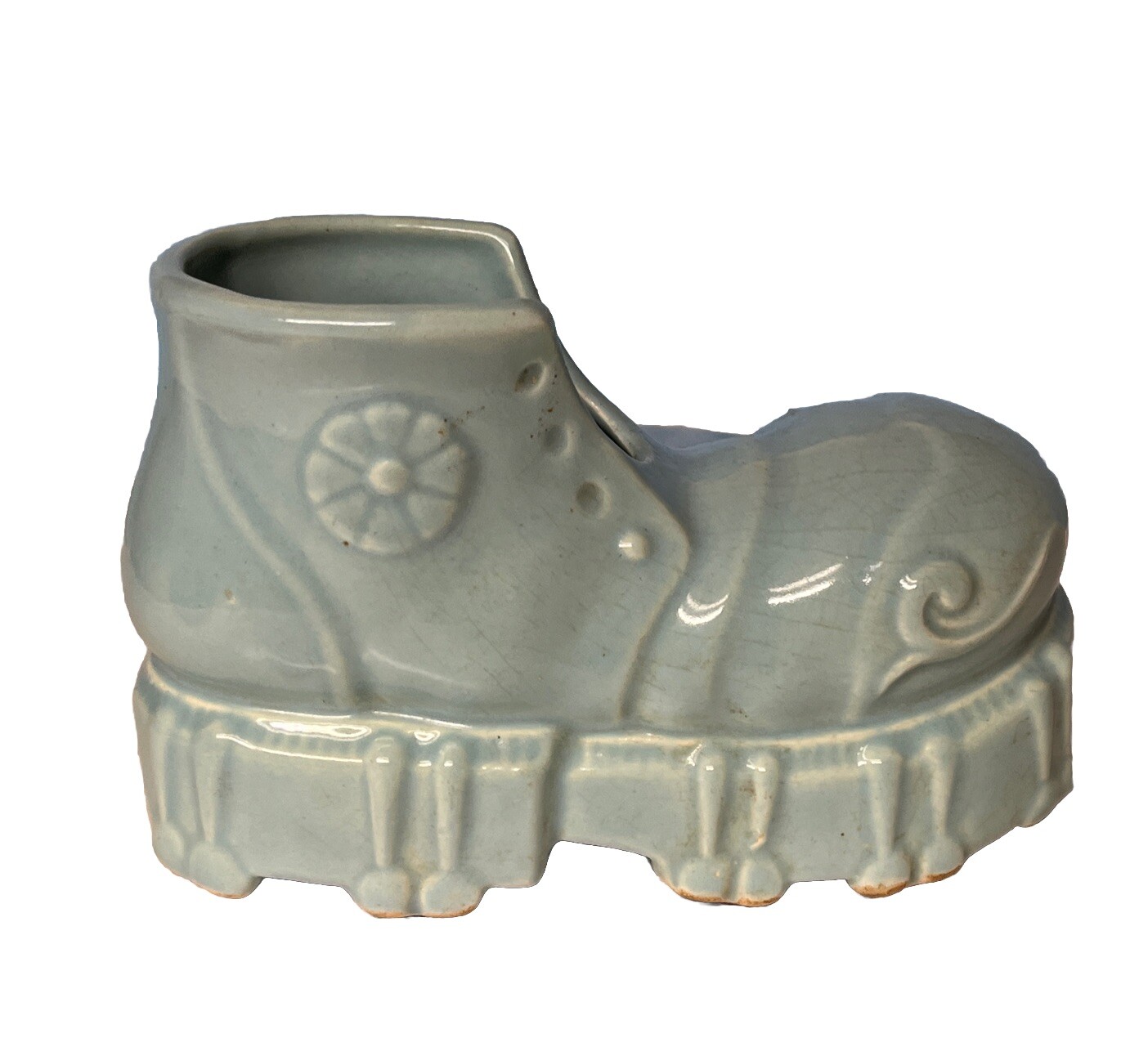 Ceramic Planter Shoe Baby Blue Baby Shoe 5.5in x 4in Vintage