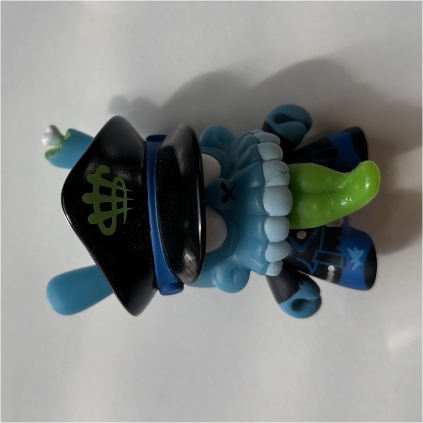 Kidrobot Dunny Blue Vinyl Designer Figurine w/ Black Hat, Green Eye