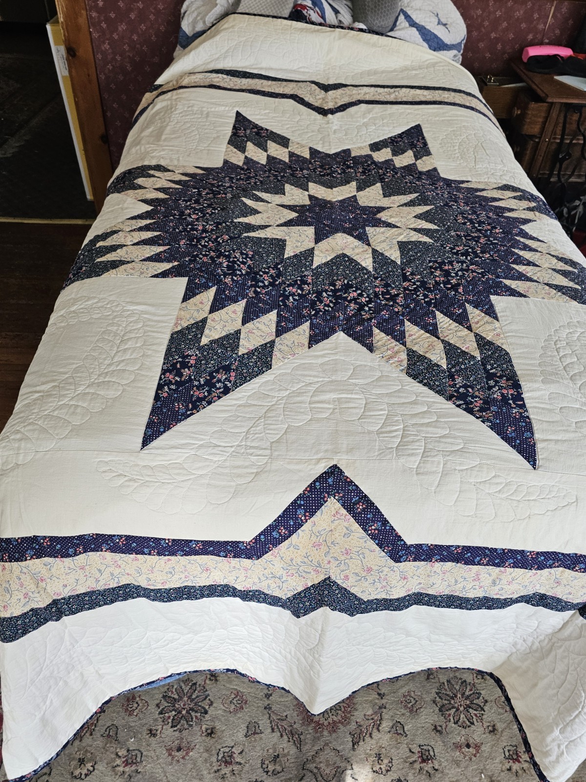 Vintage Lone Star Quilt - 100% Hand-Pieced & Hand-Quilted - 82\