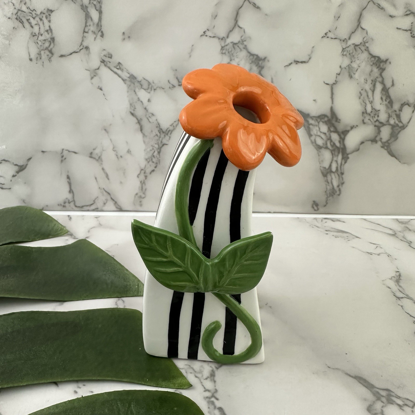 Carol Eldridge Vintage Y2k Flower Floral Bud Vase Ceramic Orange Stripe Small