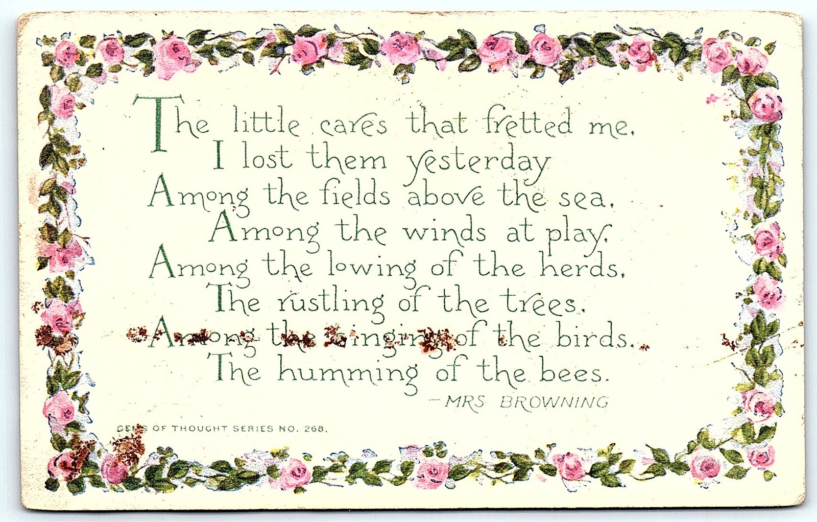Postcard 1913 poem postcard with rose border