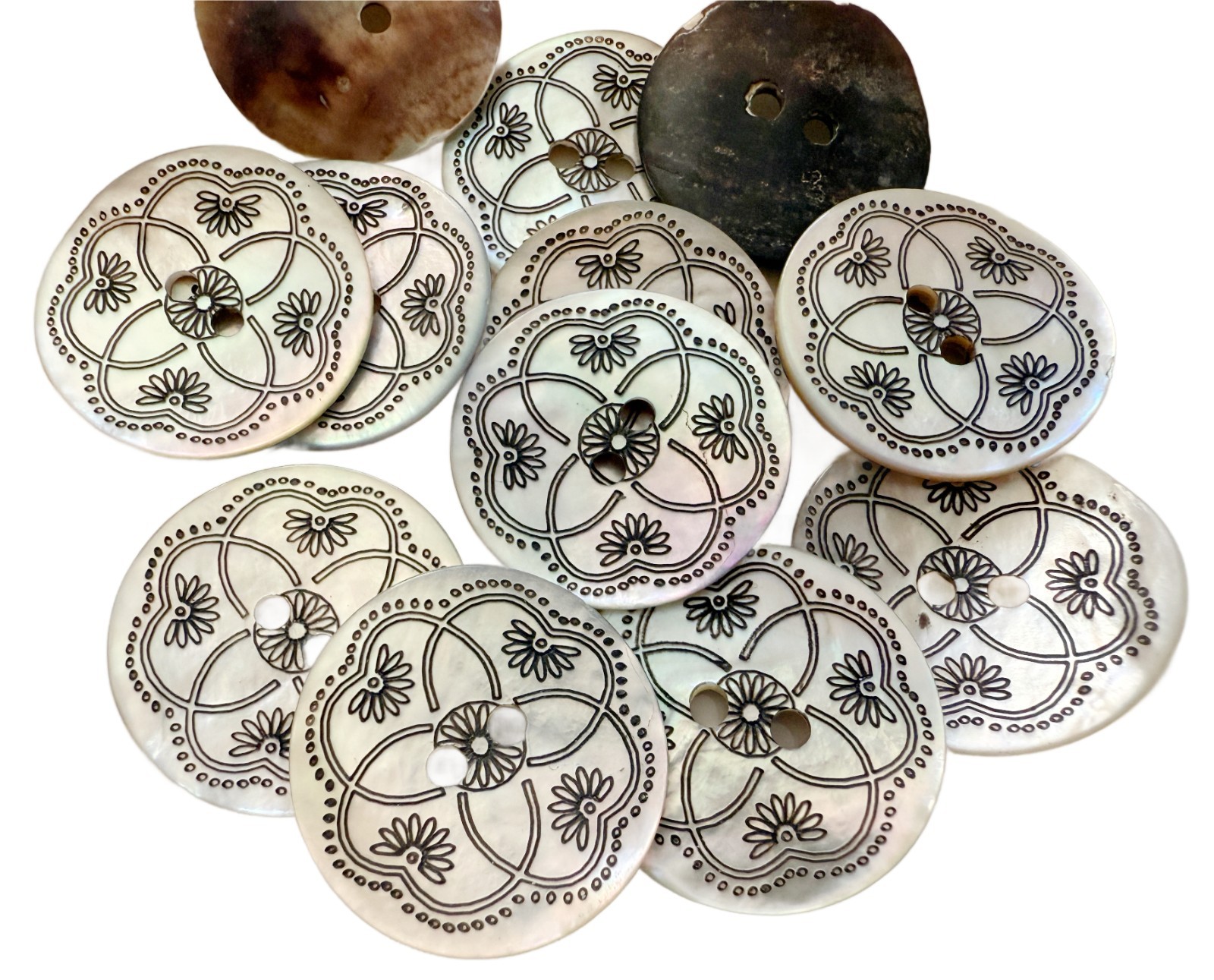 10pc Natural Mother of Pearl Shell Buttons Flat Back 2 Hole Sew on Buttons 23mm