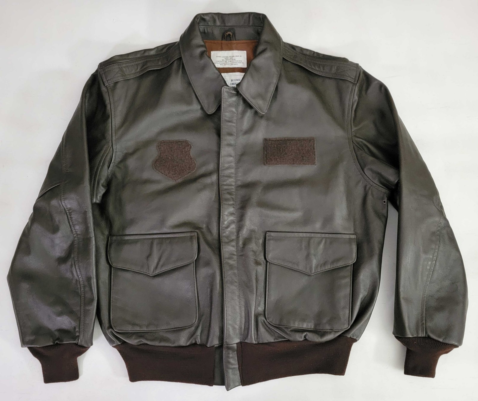 Excelled A-2 Brown Leather USAF DLA DSCP Flight Pilot Bomber Jacket Men\'s 46 R