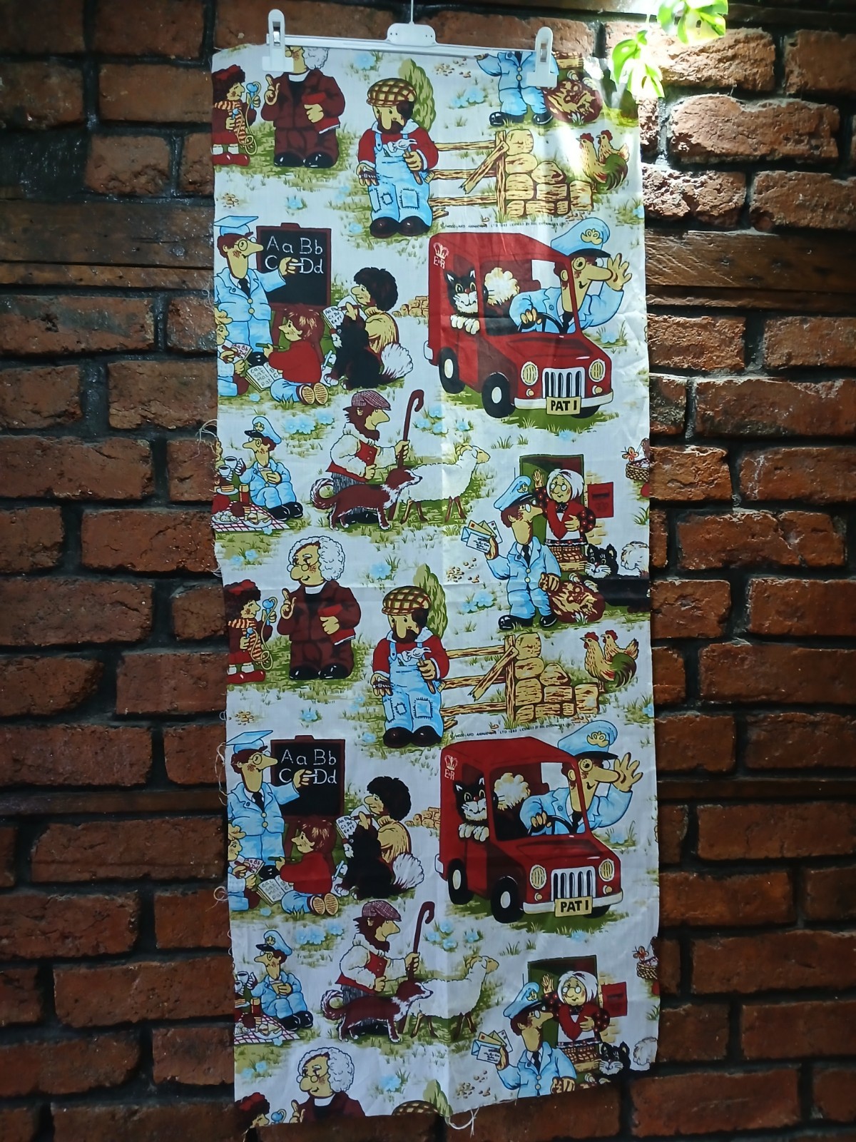 Vintage 1980s Postman Pat Fabric Remnant 1983 Retro Craft Material 54cm x 130cm