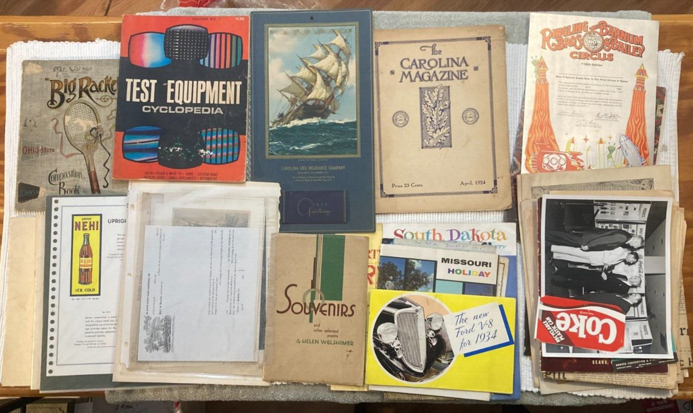 Lot vintage paper, booklets, newspaper, notebook, ads, Ringling circus 1924-1985
