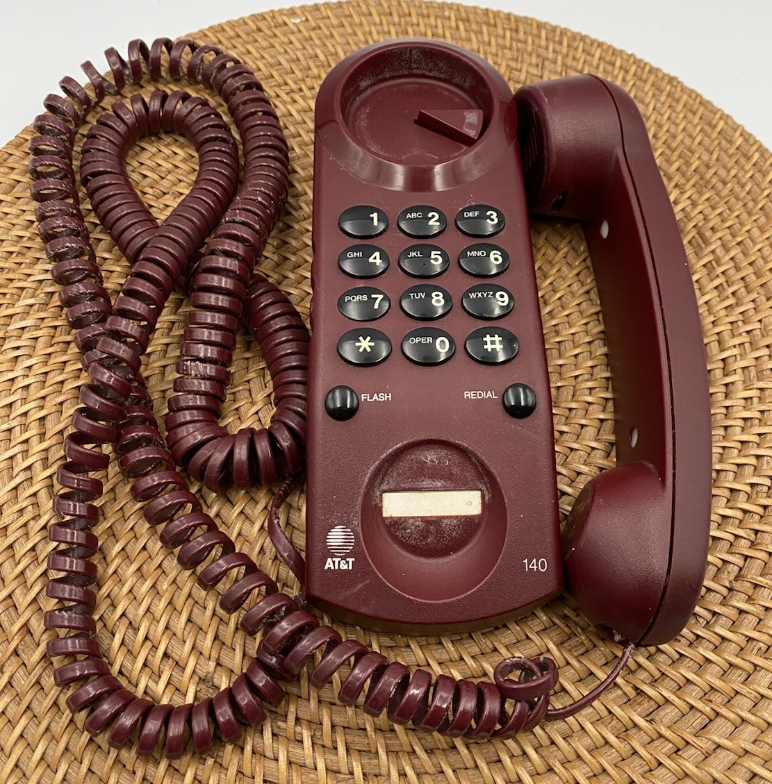 Vintage AT&T Corded Landline Phone Model 140 Maroon Burgandy Push Button