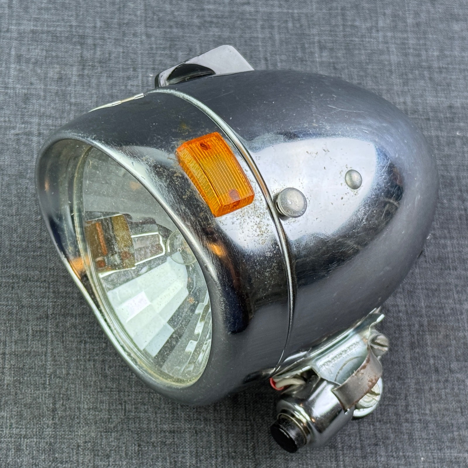 Vintage Cycle Chrome Bicycle Headlight Lamp w/ Amber Reflectors & Horn Hong Kong