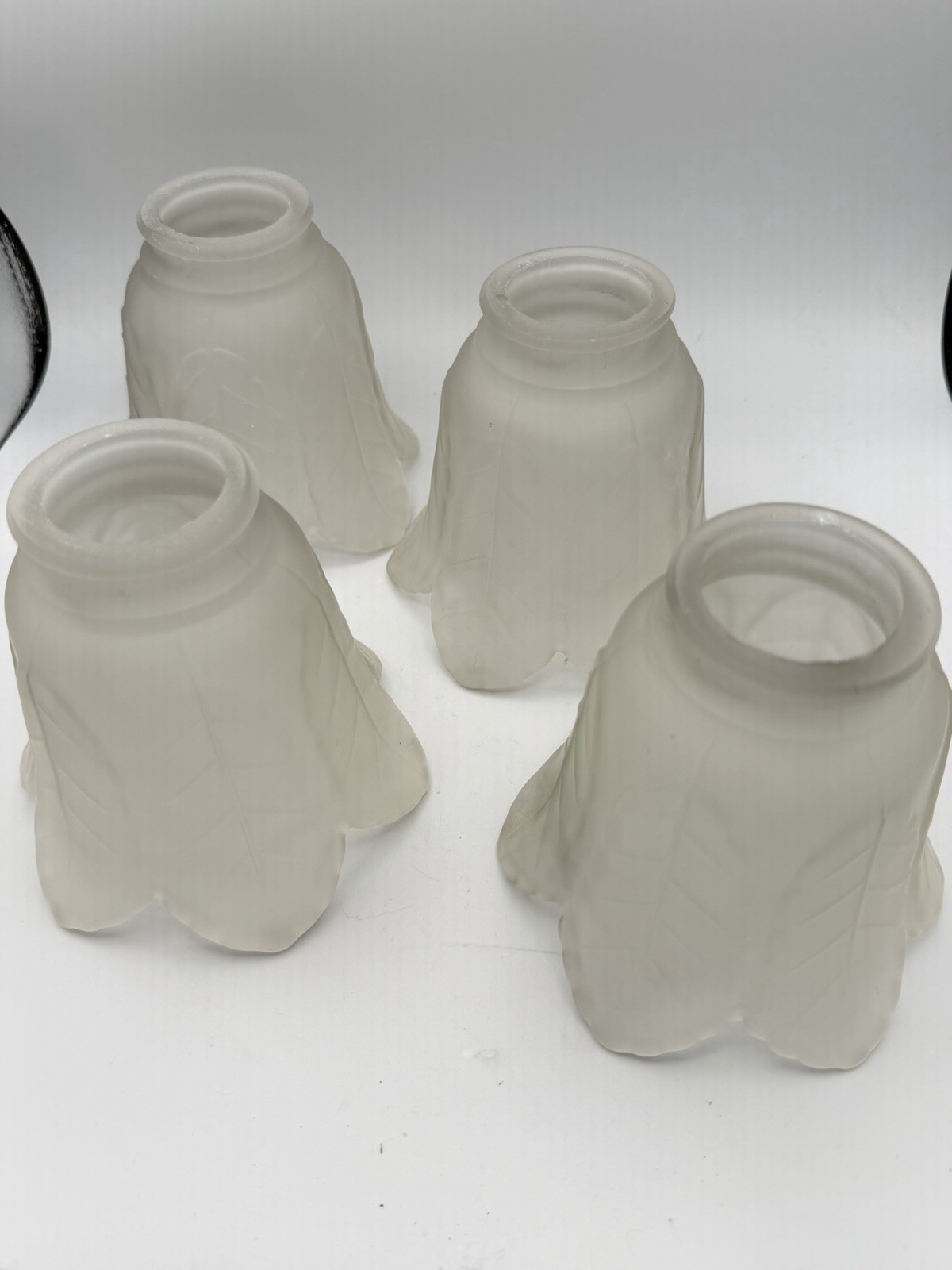 Antique Set 4 Frosted Glass Leaf Flower Light Shades 2 1/4” Fitter