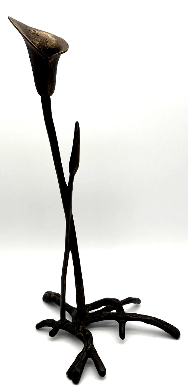 Vintage Signed Scott Nelles Bronze Calla Lily Candle Holder Sculpture 17