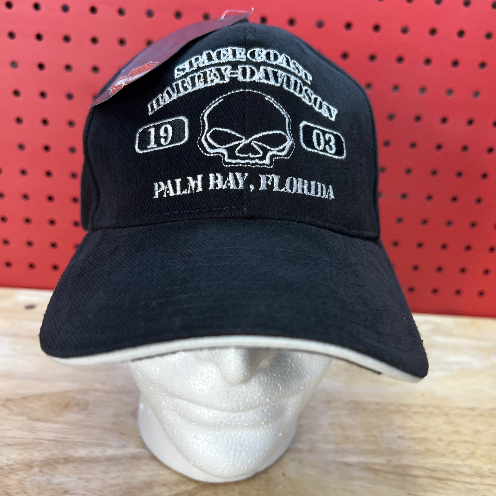 Harley-Davidson Space Coast Hat Men\'s Black Adjustable Brushed Twill Skull Biker