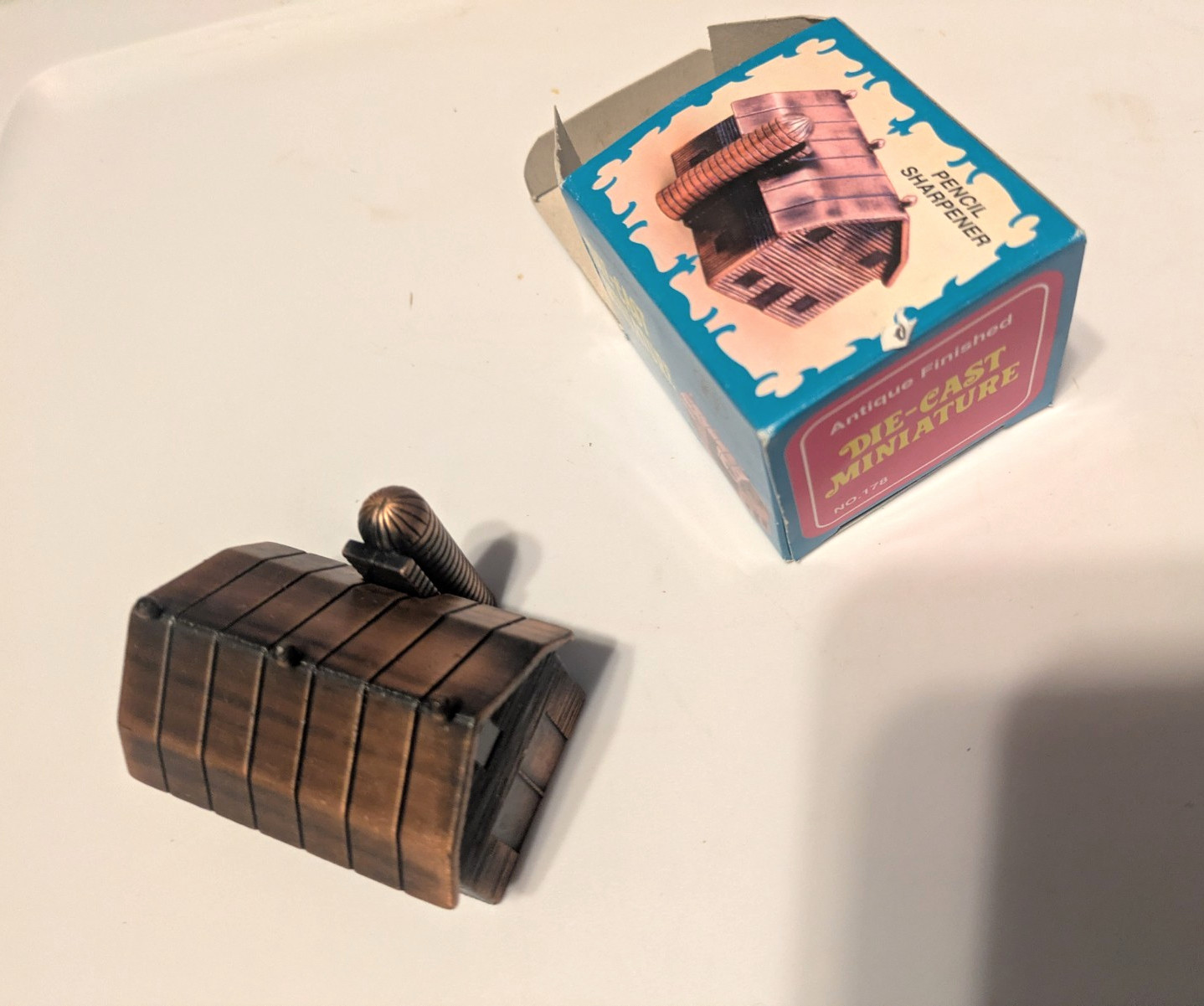 Antique Finish Diecast Metal Miniature Barn Silo Pencil Sharpener Vintage NIB Antique Finish Diecast Metal Miniature Barn Silo Pencil Sharpener Vintage NIB