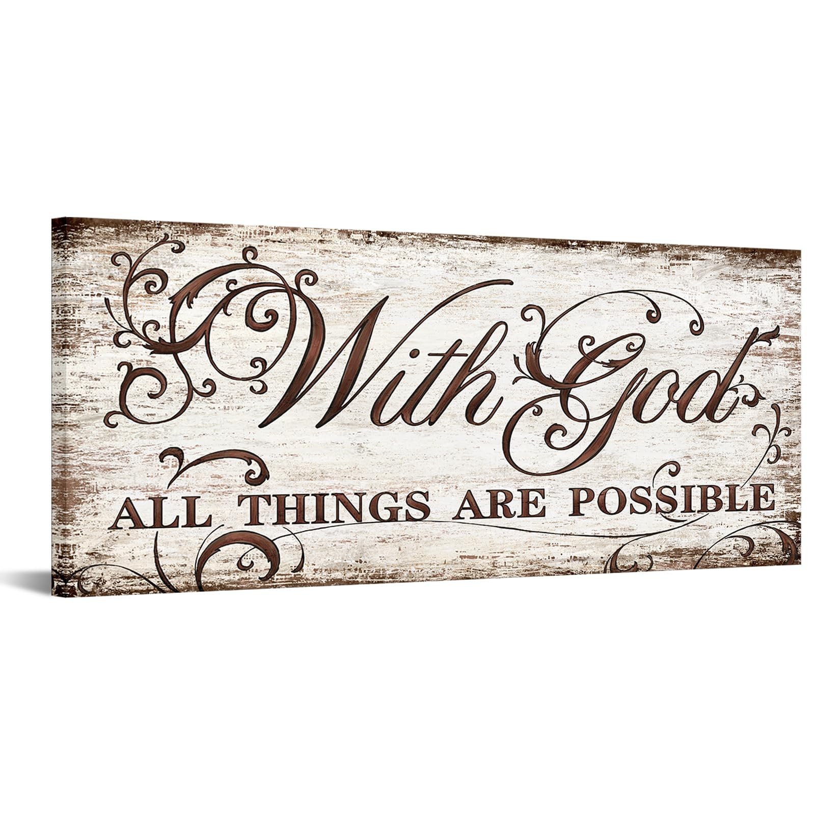 KREATIVE ARTS With God All Things Are Possible Canvas Wall Art - Vintage Brow...