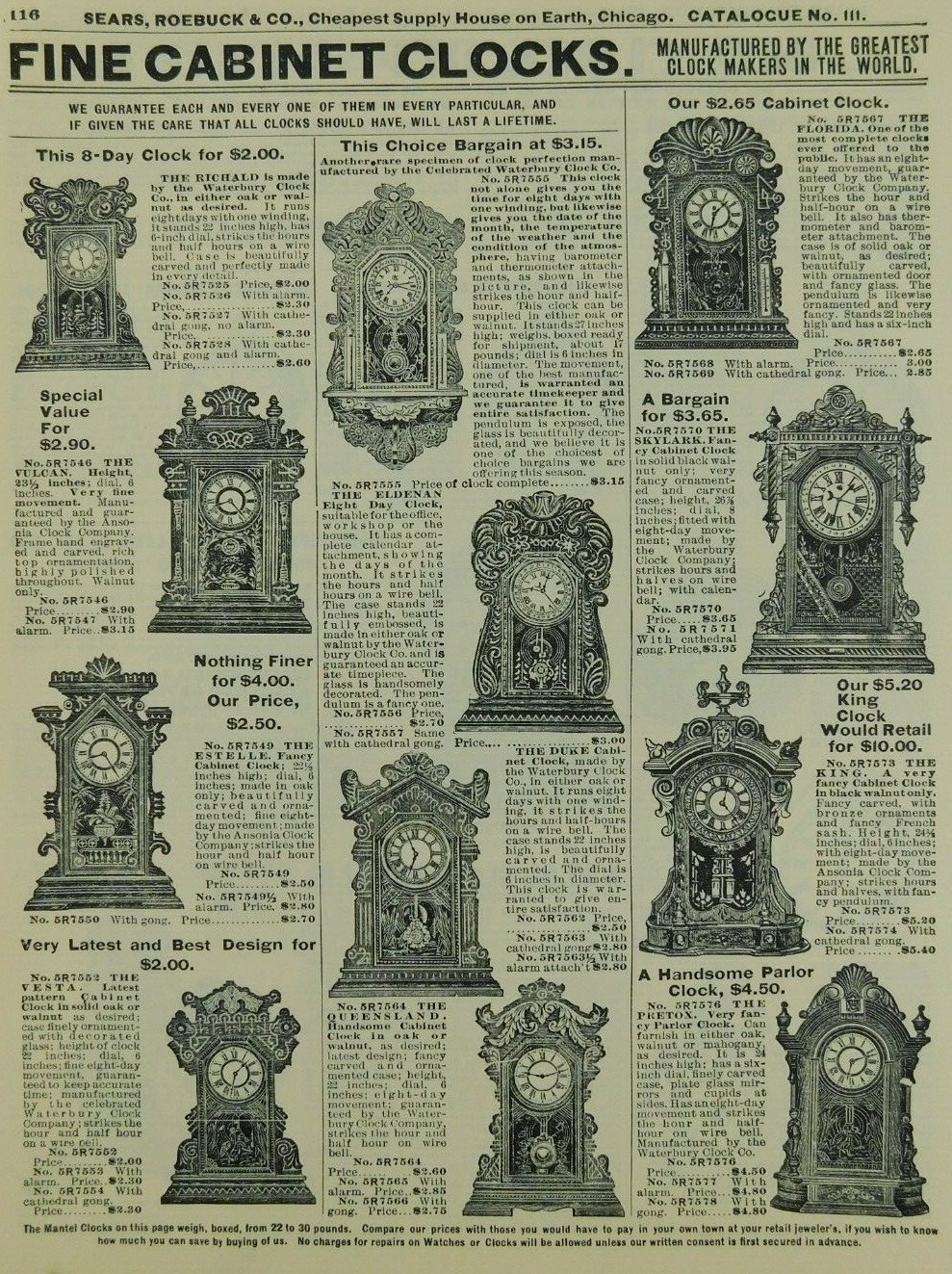 Fine Cabinet Clocks Department Sears Roebuck Vintage Advertisement Catalog Page
